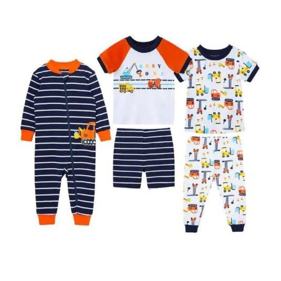 Little Boys Construction Vehicle Pajama 5 piece set Baby Boy PJS - Picture 7 of 7